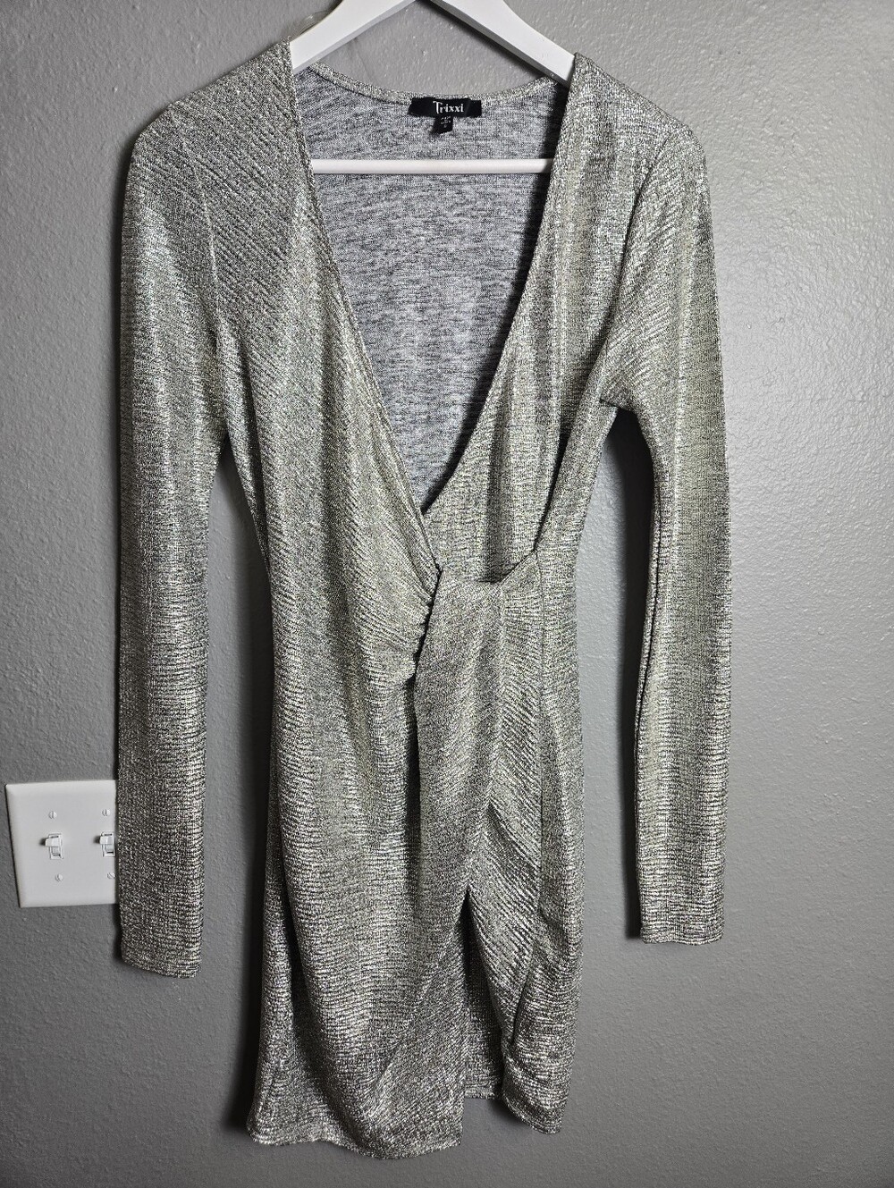 Trixxi Silver Metallic Draped Dress Size Small